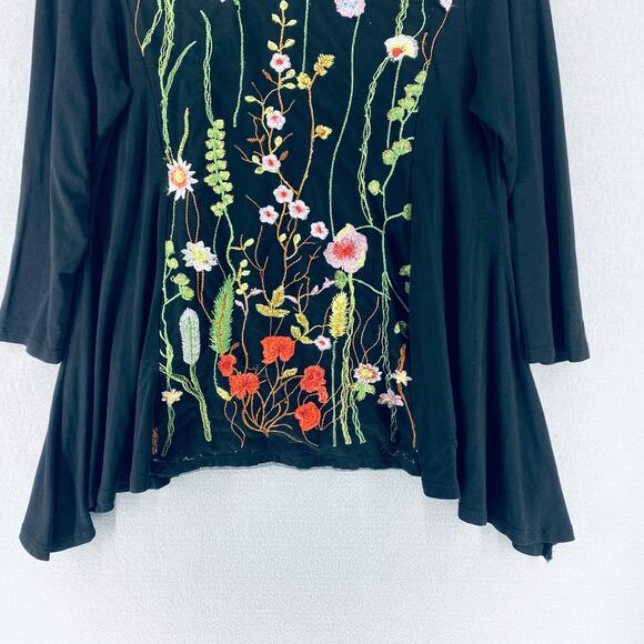 Vintage Y2K Whimsygoth Top Womens M Black Floral Fairycore Cottage Boho - Picture 2 of 11